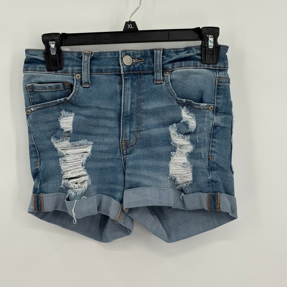 Aeropostale Womens High Rise Midi Distressed Denim Shorts Blue Size 2 LXAGVT84